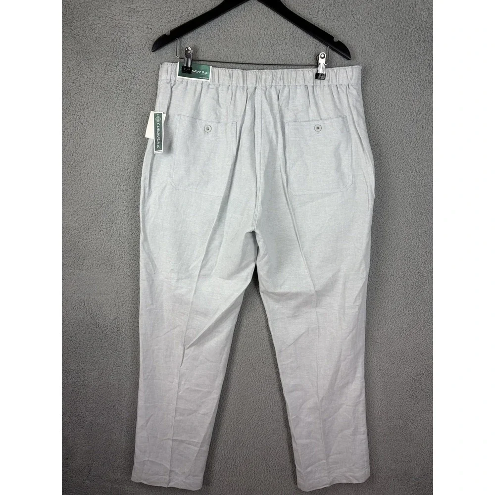 Cubavera Mens Gray Dawn Linen Rayon Relaxed Drawstring Chino Pants CUBS6071DS
